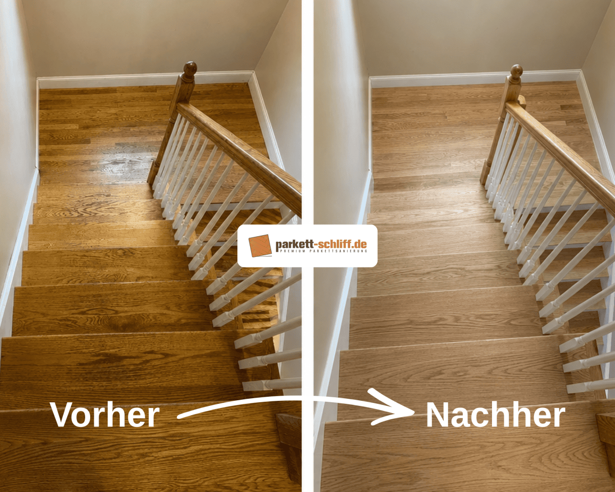 Treppe abschleifen: Vorher/Nachher Vergleichs Foto