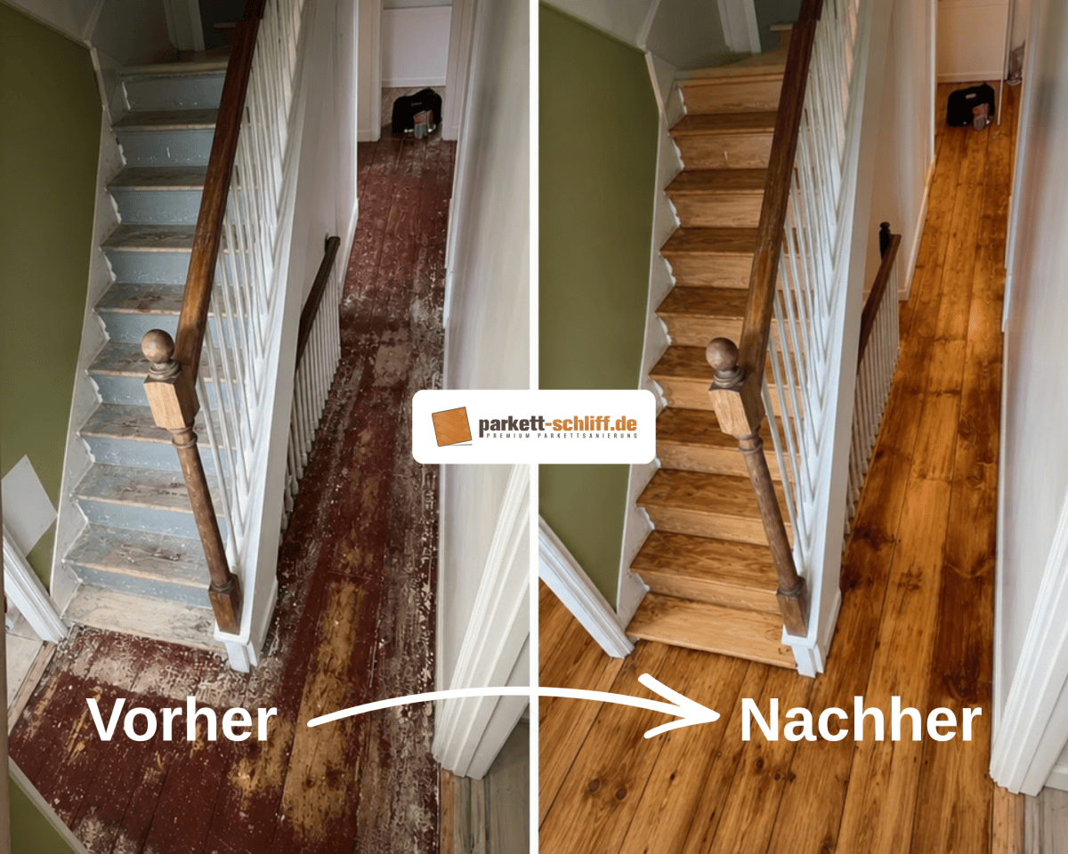 Treppe abschleifen: Vorher/Nachher Vergleichs Foto