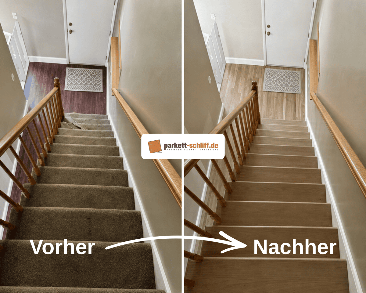 Treppe abschleifen: Vorher/Nachher Vergleichs Foto